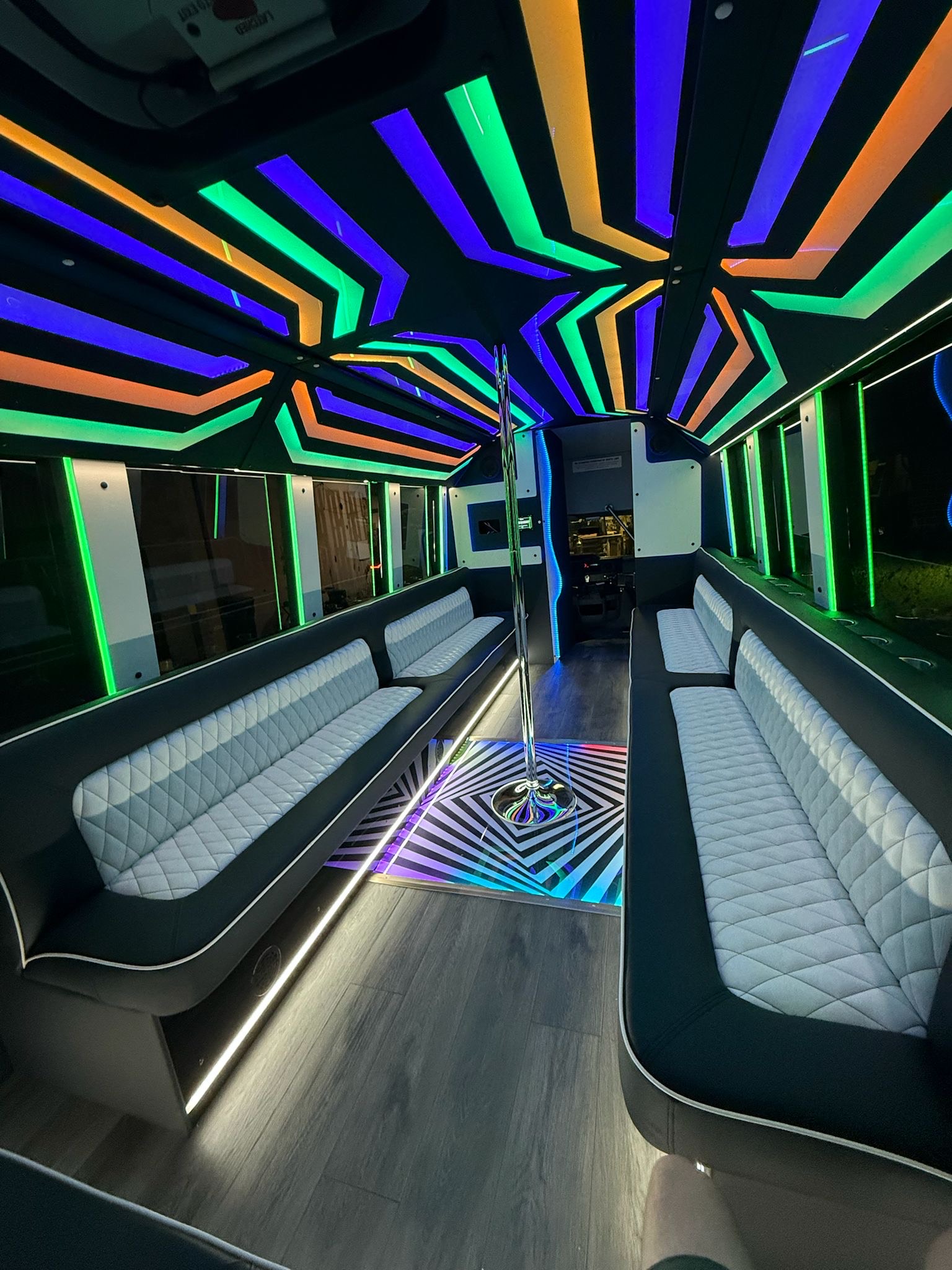 Chicago limo bus interior seating and lighting