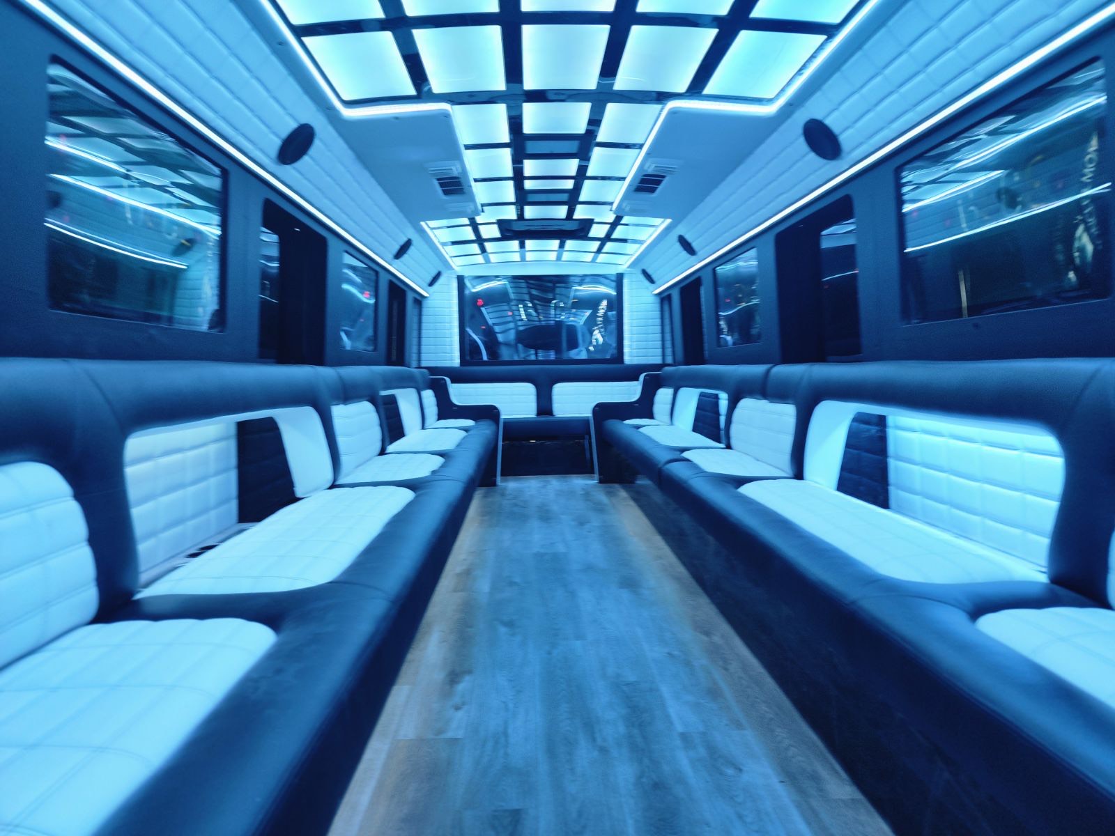 XL Chicago party bus interior seating and lighting